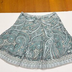 White House Black Market Teal Paisley Skater Skirt
